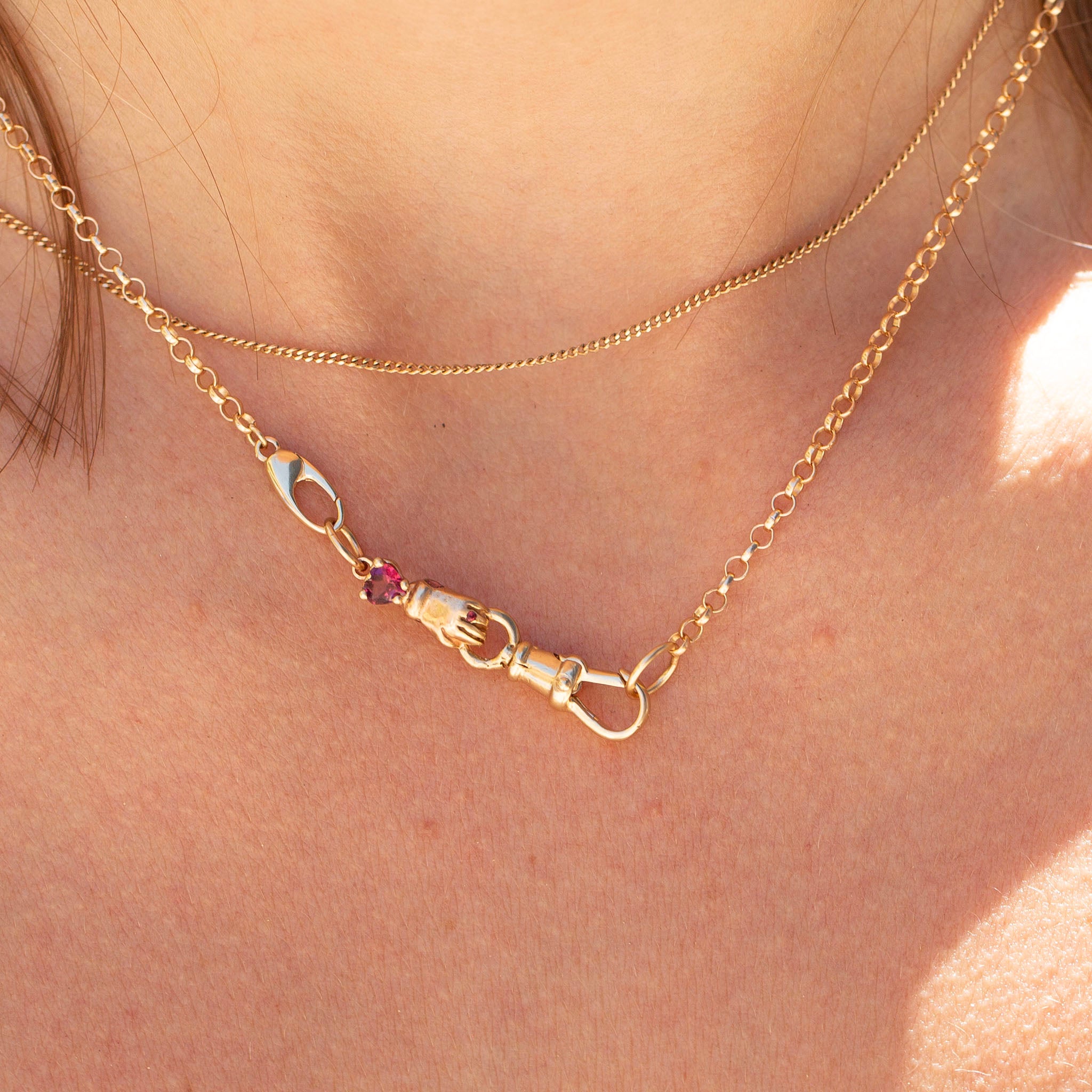 Garnet & Sapphire Hand Connector, 14K