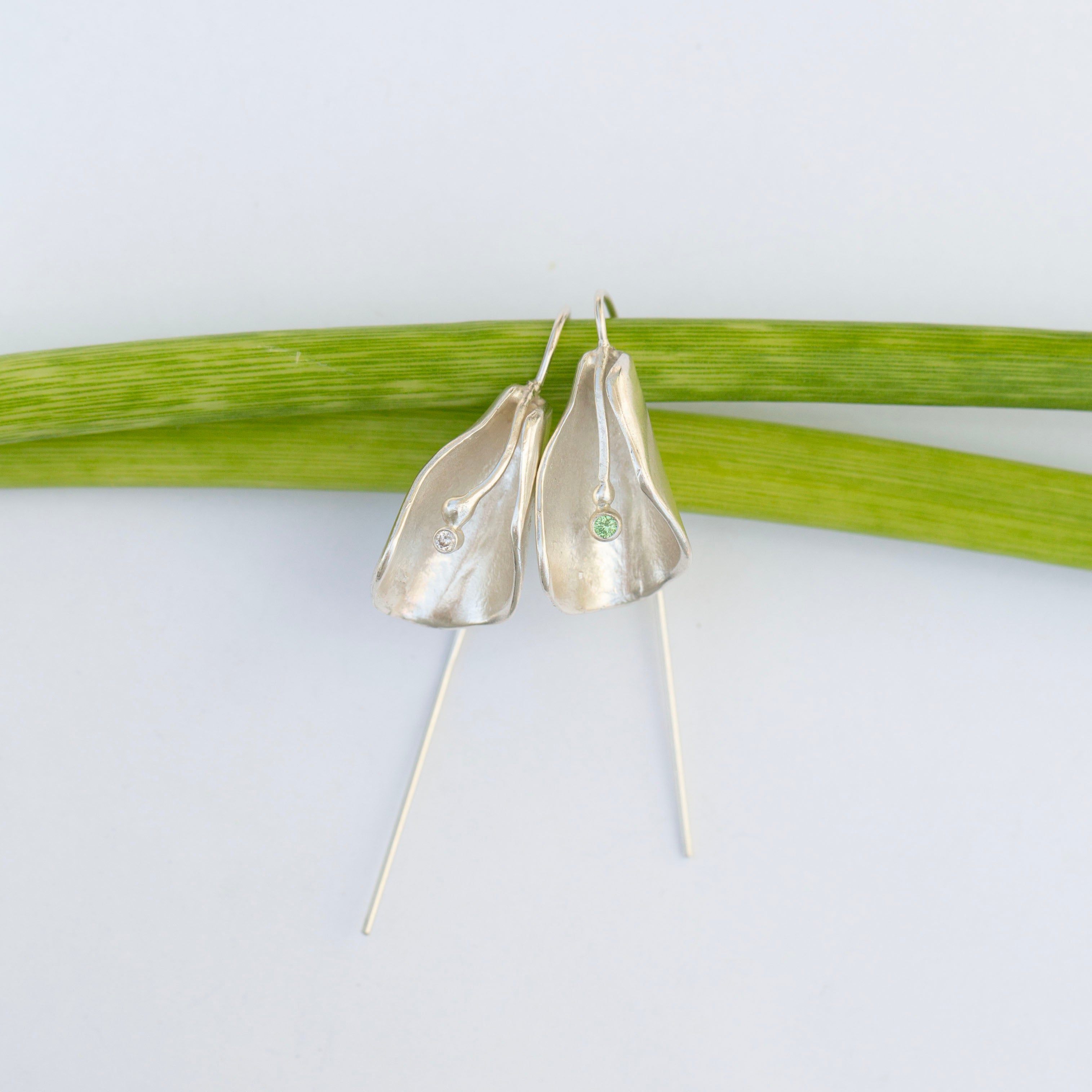 Calla Lily Earrings, Diamond & Garnet