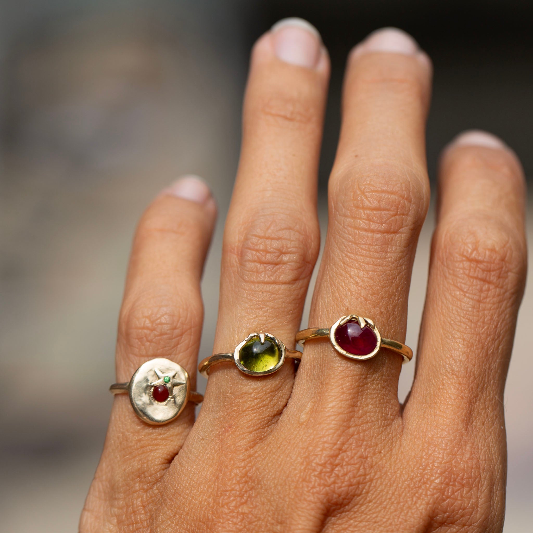 Tomato Ring, 14k Peridot & Tsavorite