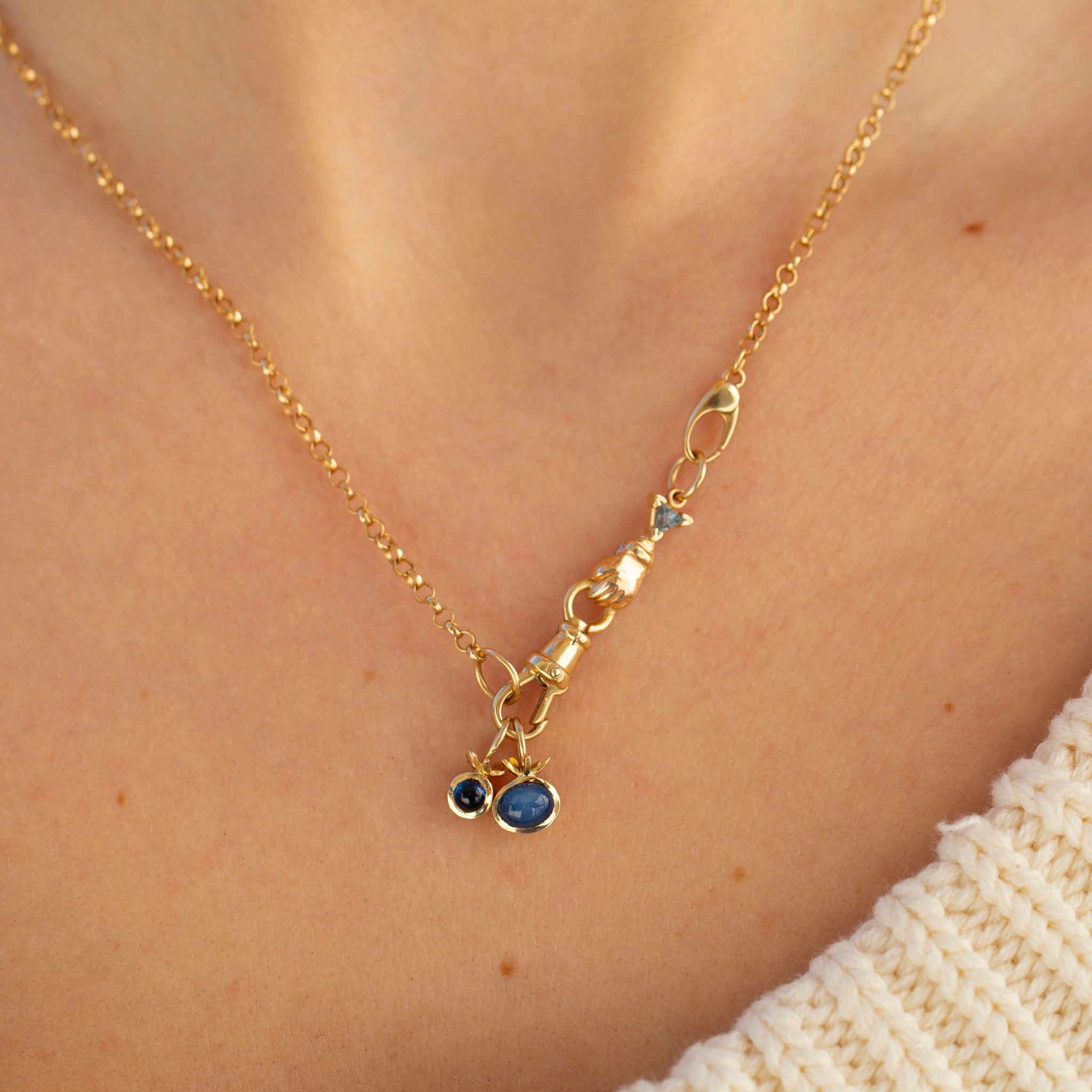 Hand Connector, 14K Blue Trillion Sapphire
