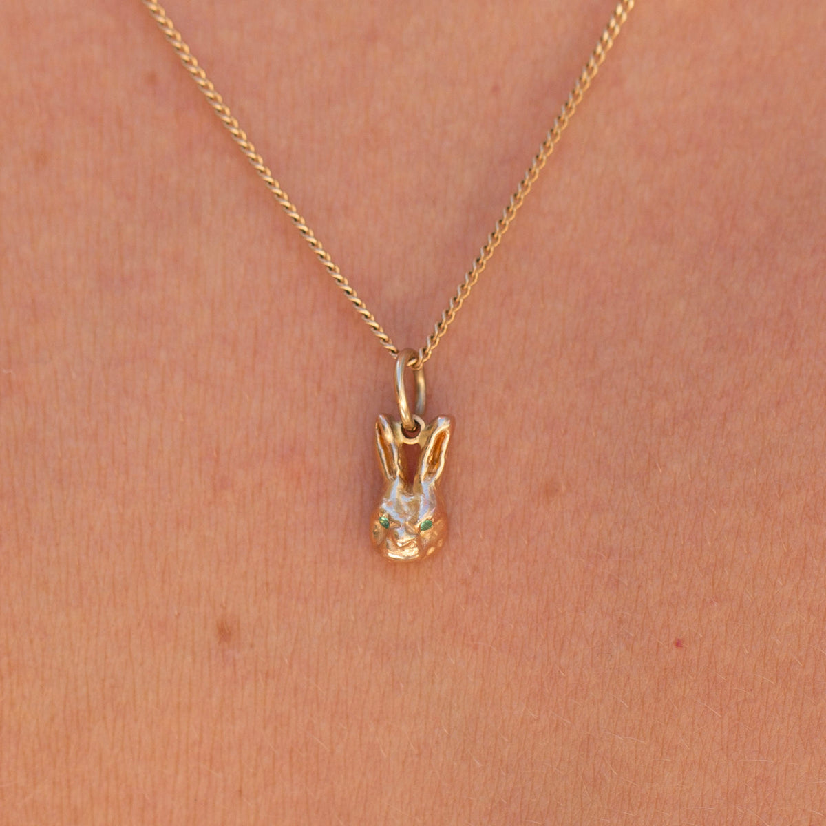 14k Bunny Charm, Emerald Eyes, Ready To Ship