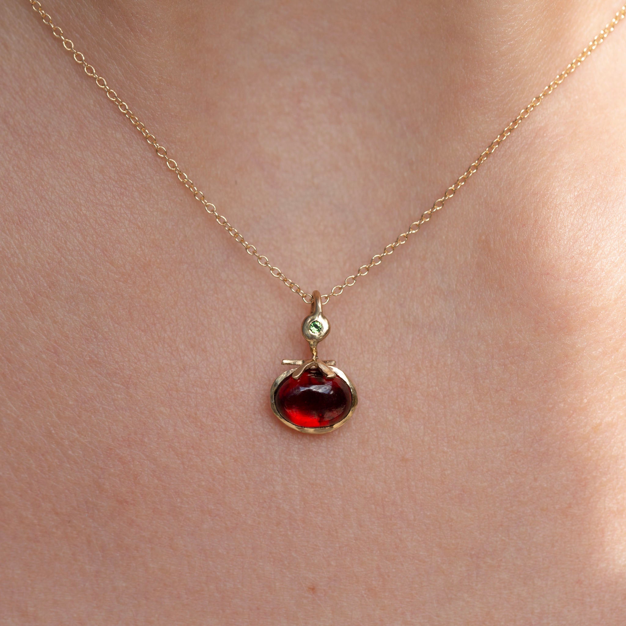 Fancy Heirloom Tomato 4, 14k Carnelian & Green Sapphire