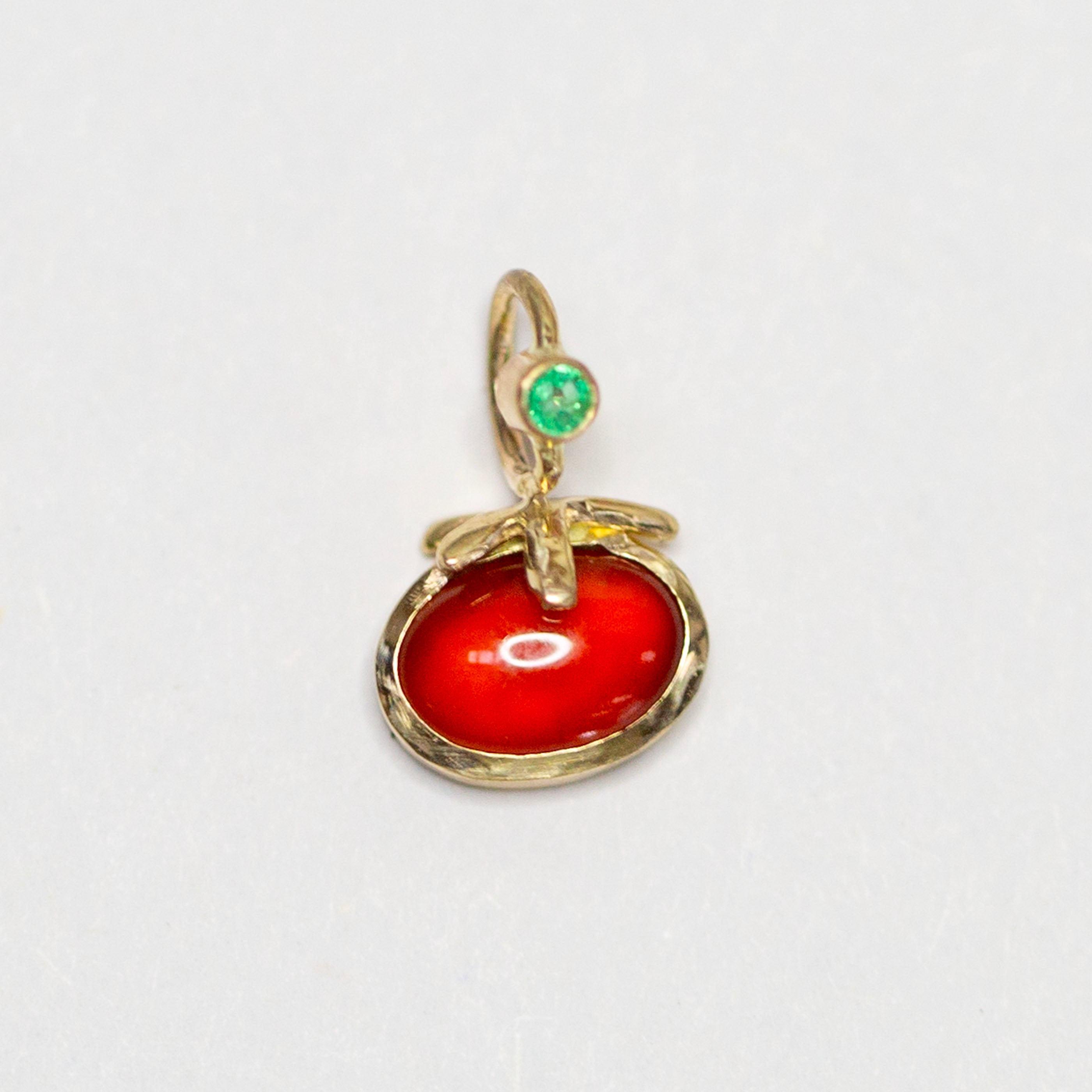 Fancy Heirloom Tomato 1, 14k Carnelian & Emerald