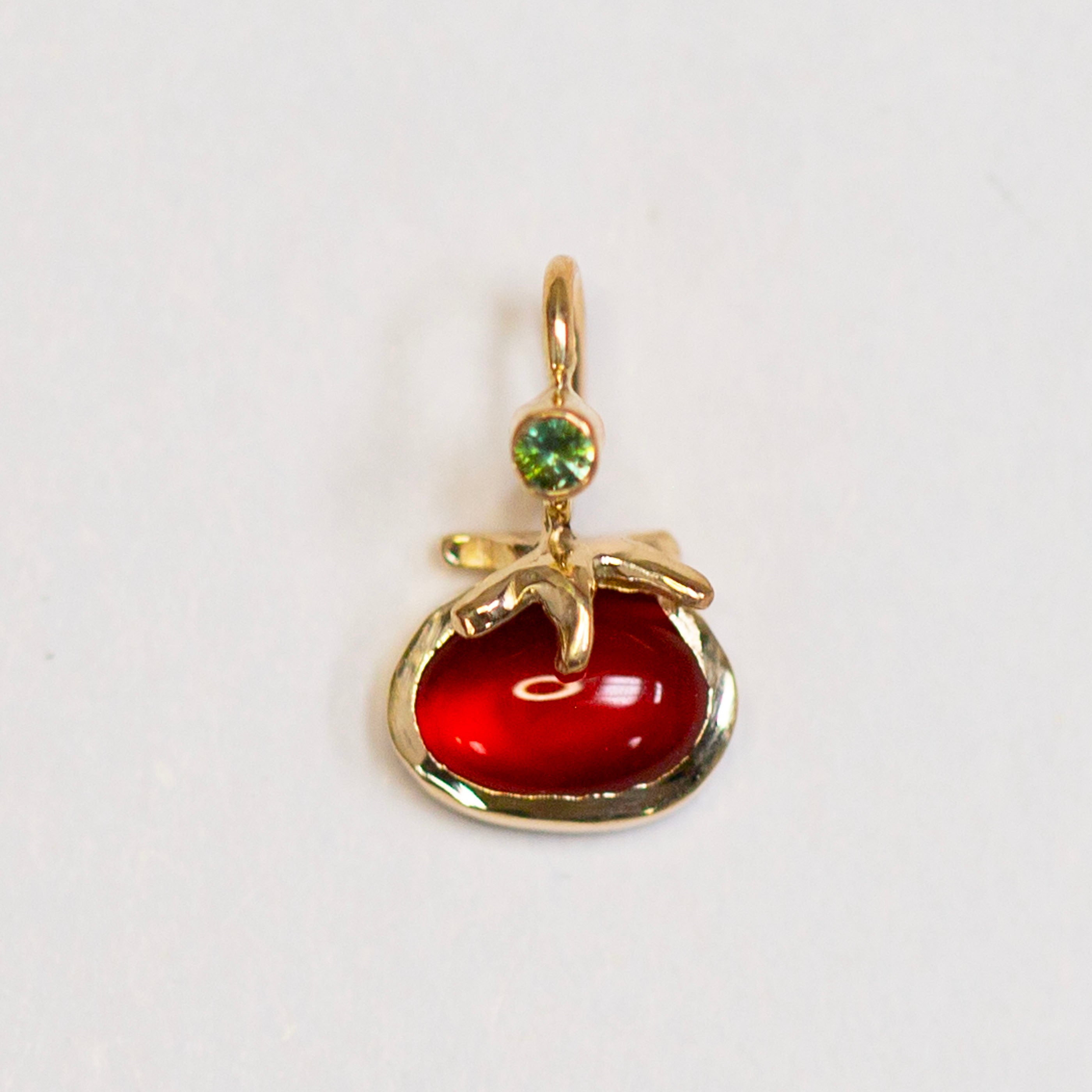 Fancy Heirloom Tomato 4, 14k Carnelian & Green Sapphire