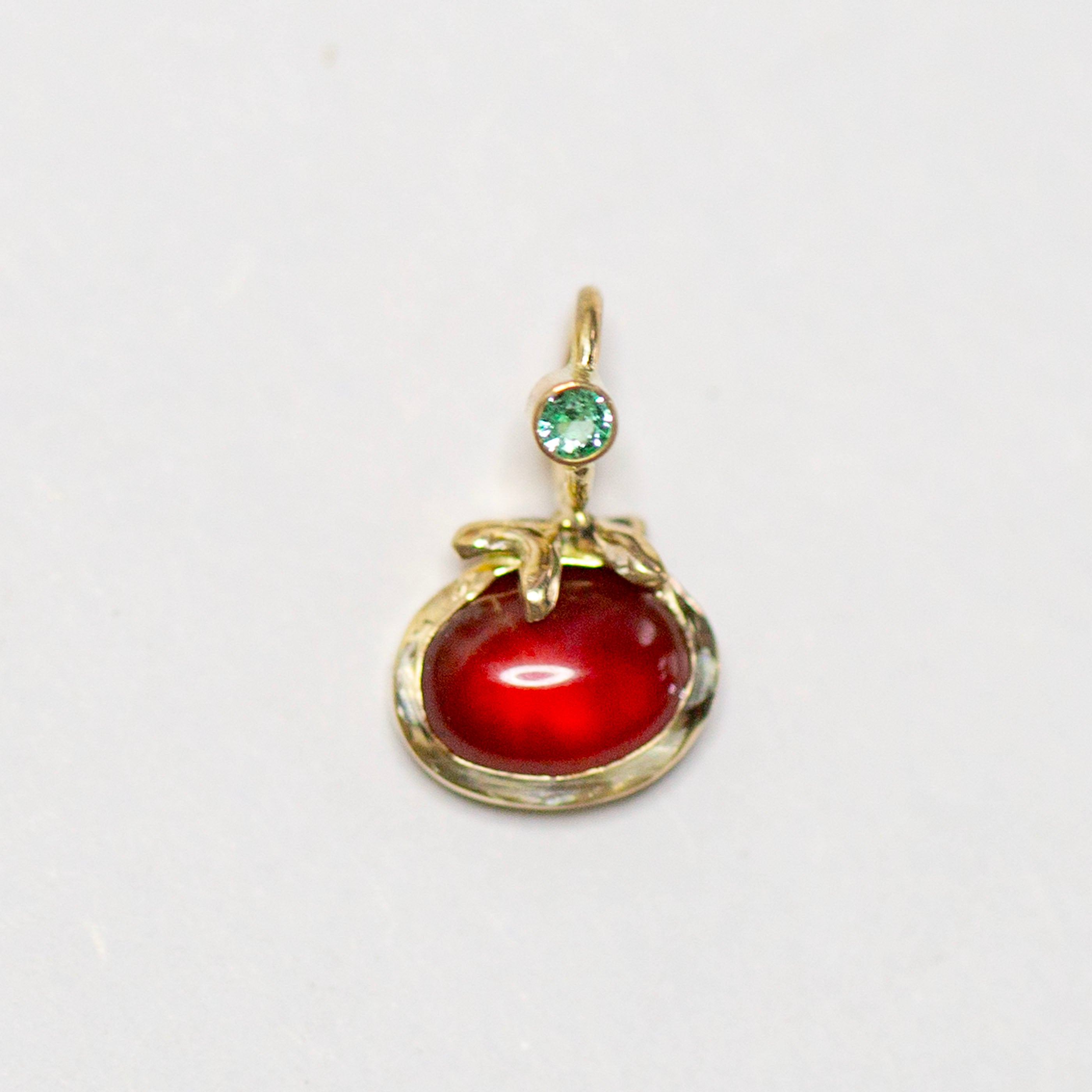 Fancy Heirloom Tomato 4, 14k Carnelian & Emerald