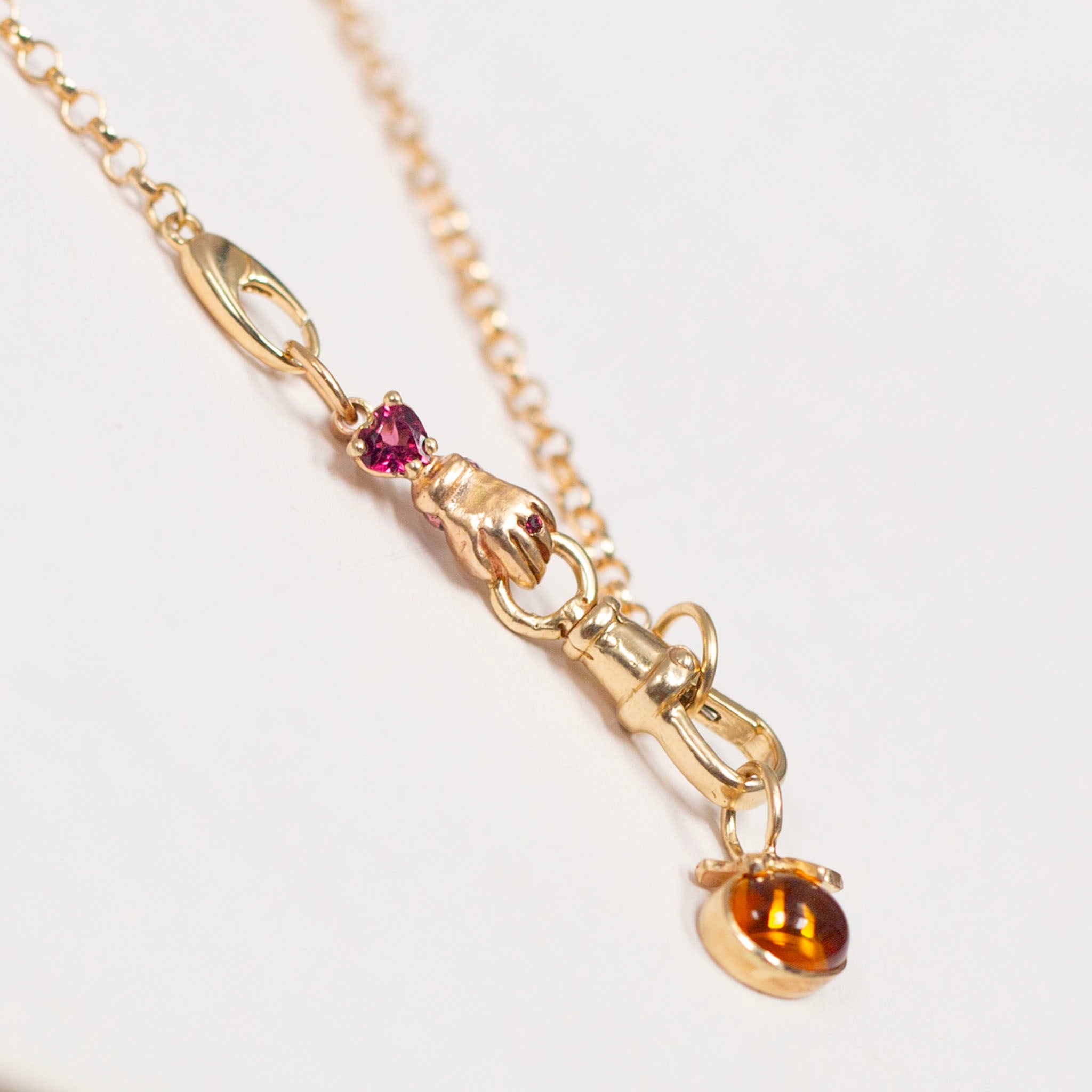 Garnet & Sapphire Hand Connector, 14K