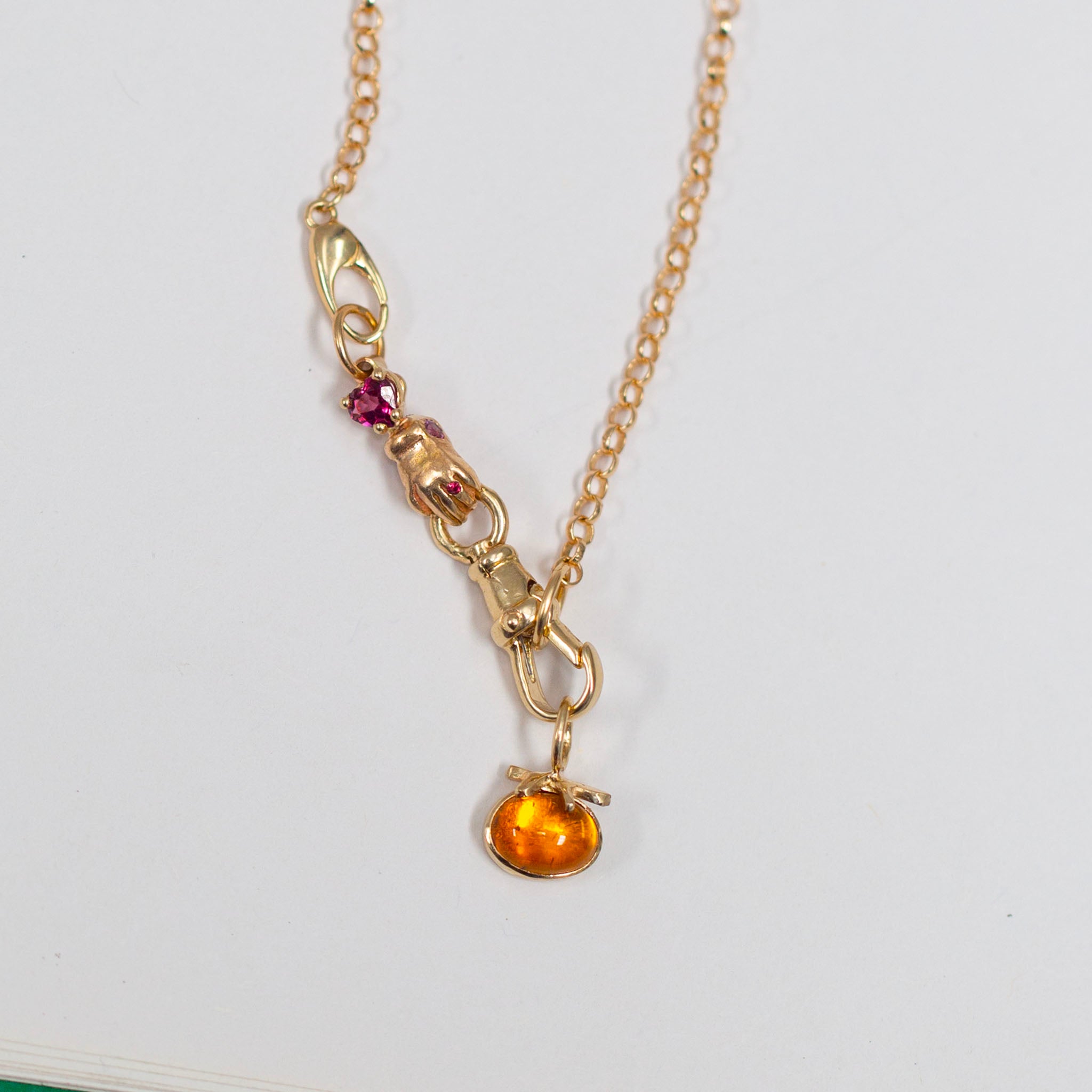 Garnet & Sapphire Hand Connector, 14K