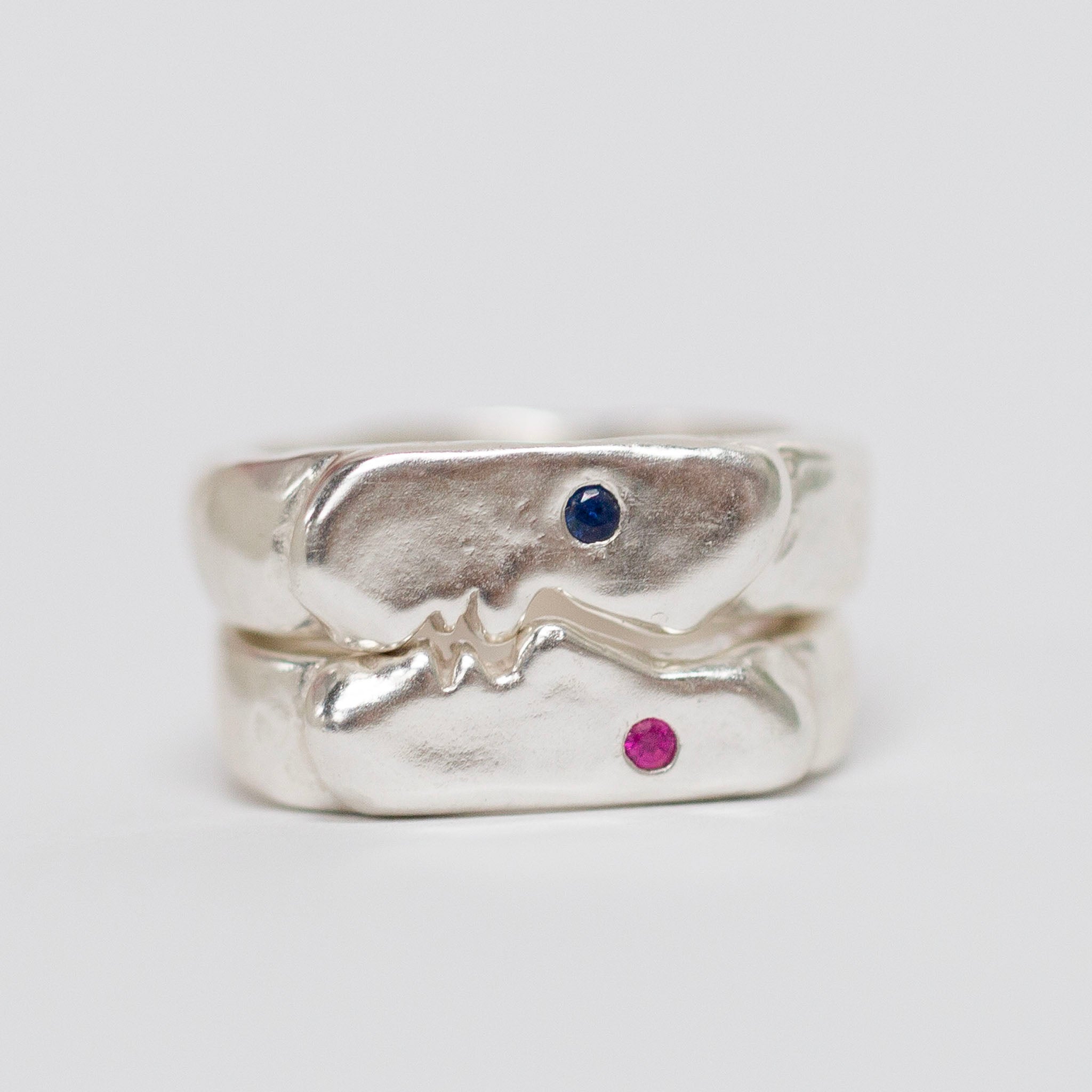 Gemstone Kiss Rings, Silver
