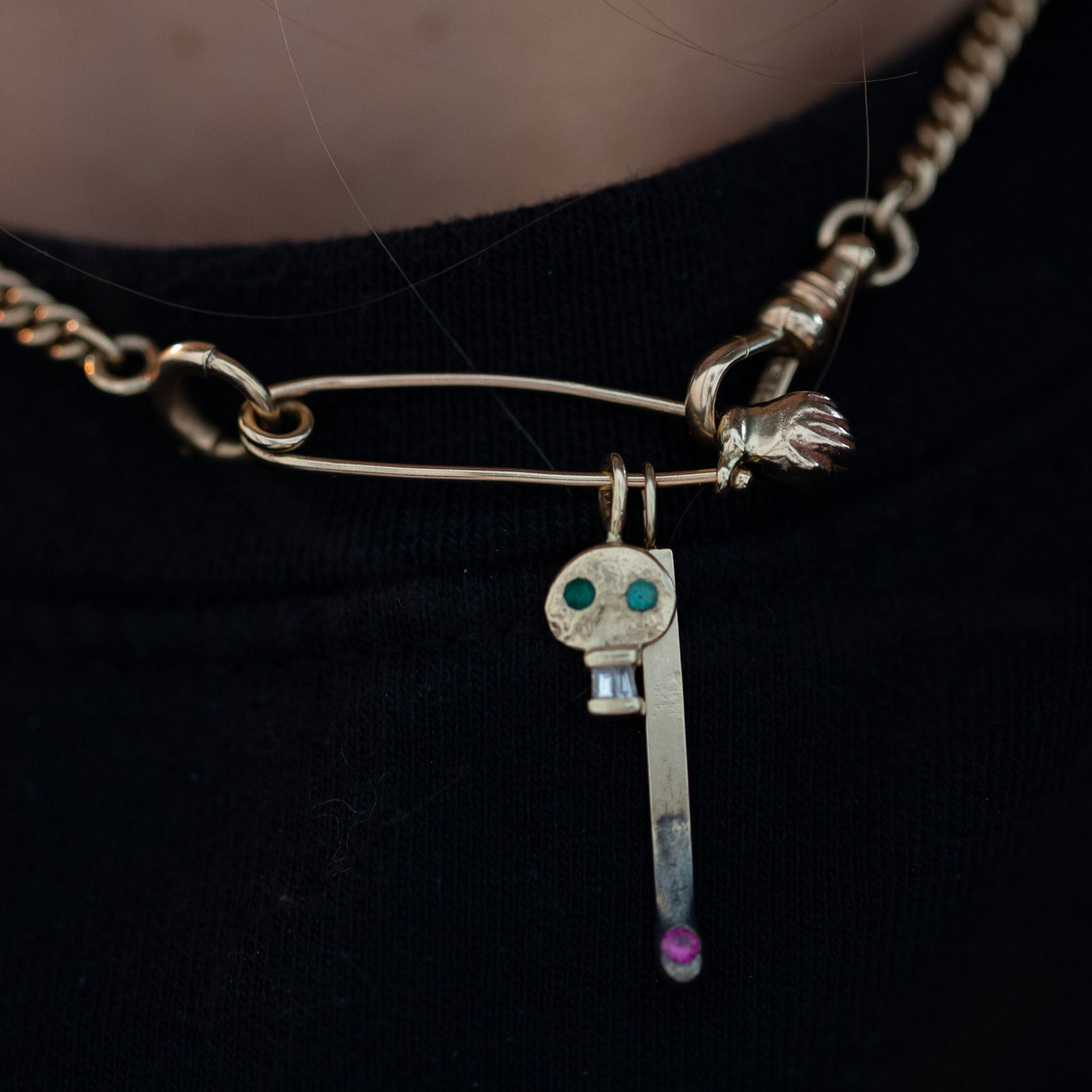 Hand Safety Pin 2, 14k Yellow Diamond