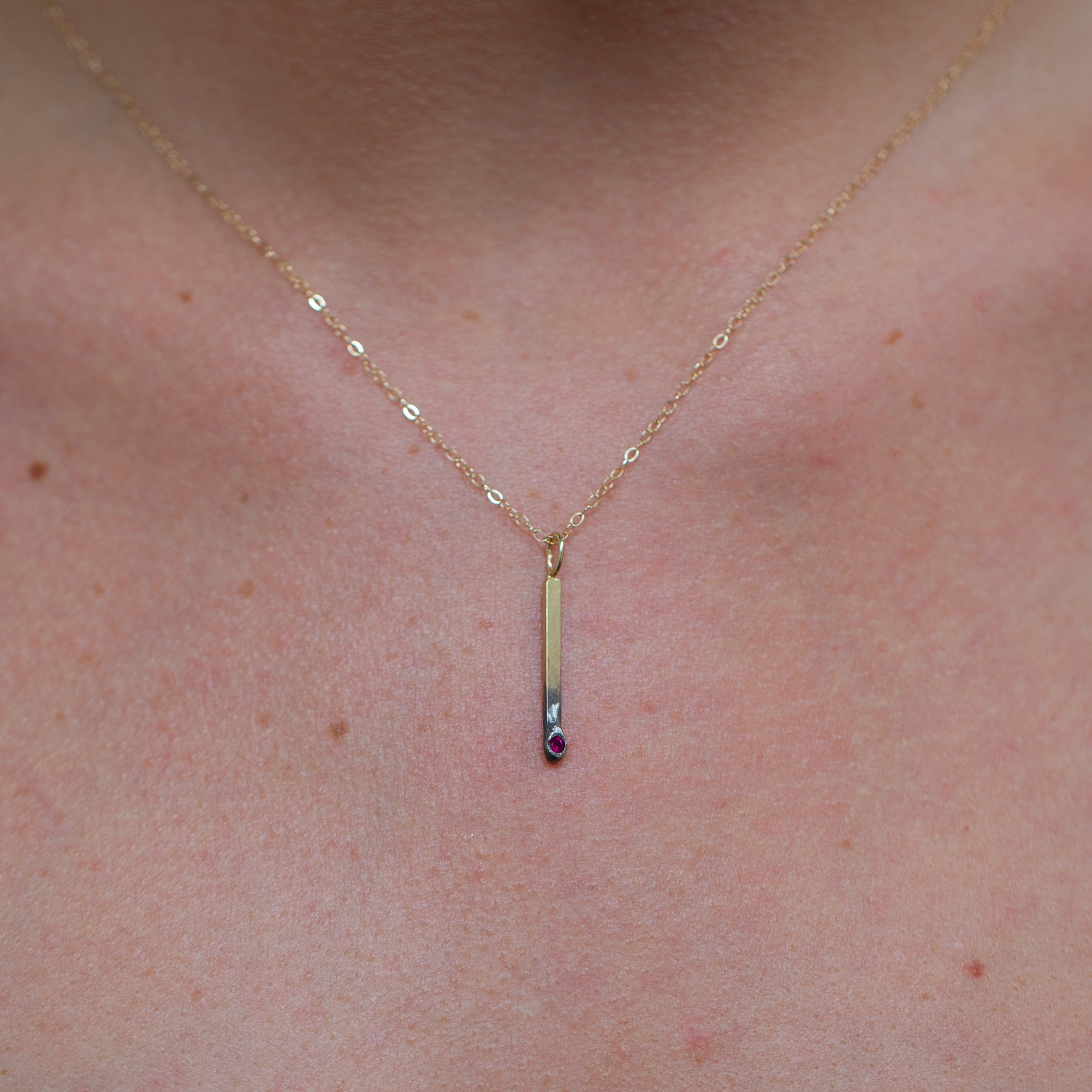 Mini Match with flame, 14k Ruby & Sapphire