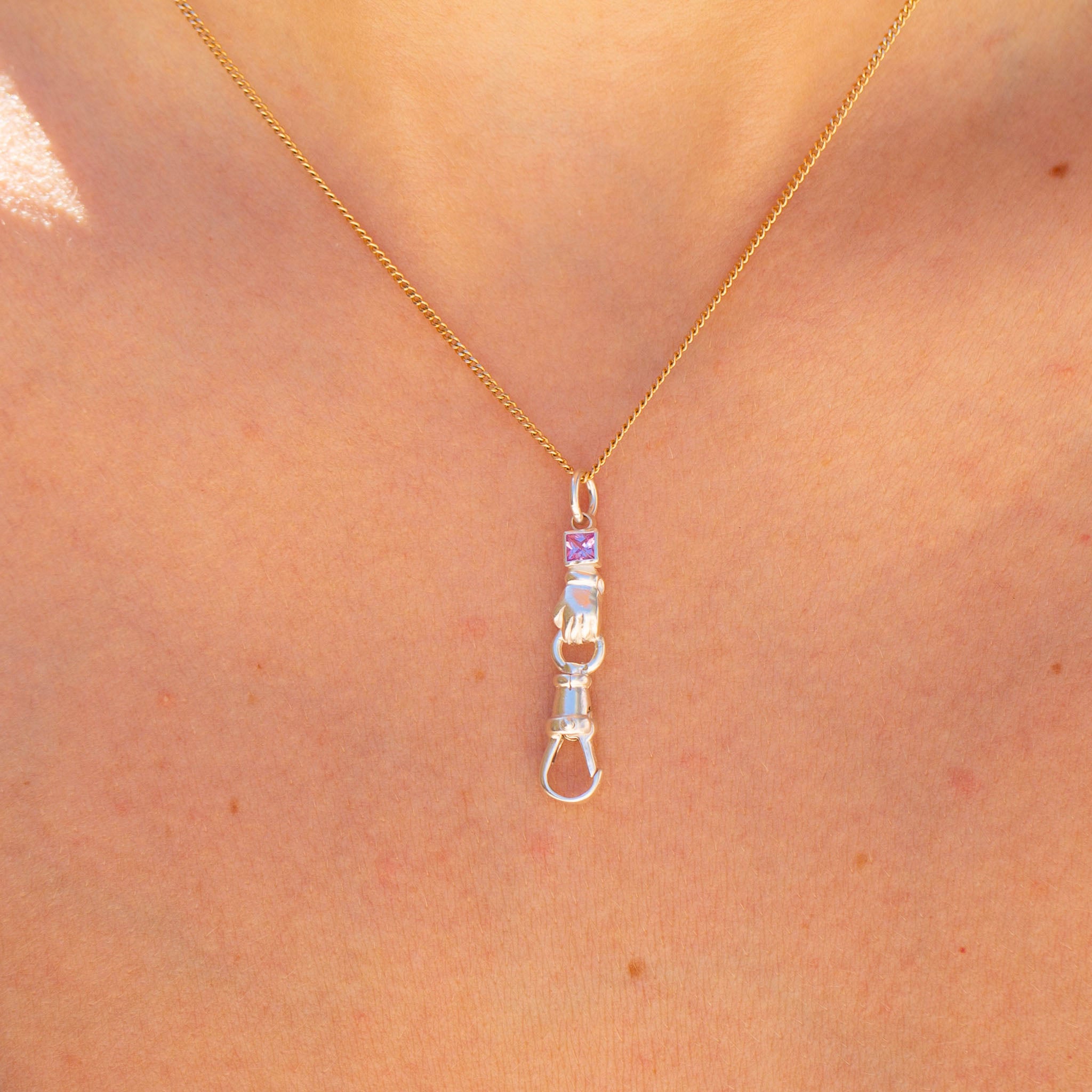 Pink Sapphire Silver Hand Connector