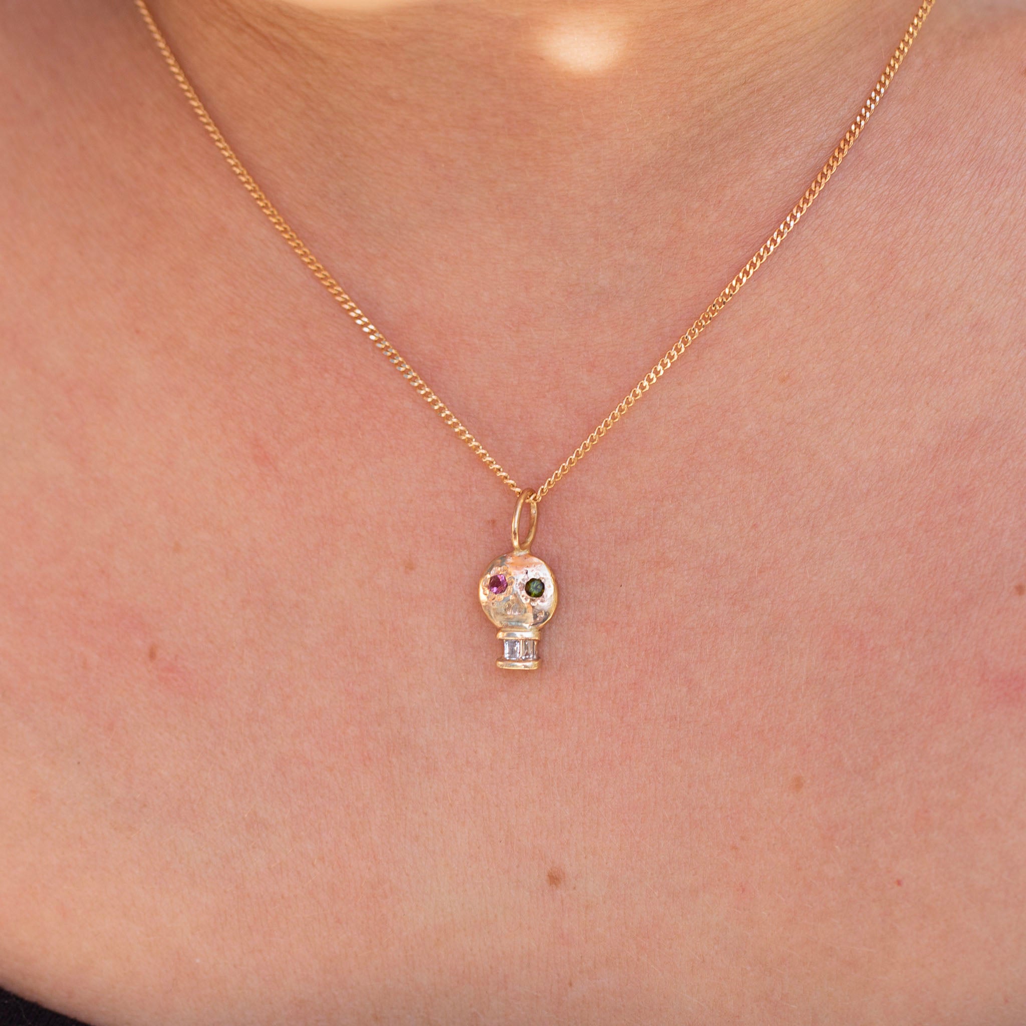 Skull Charm 12, Pink and Green Tourmaline