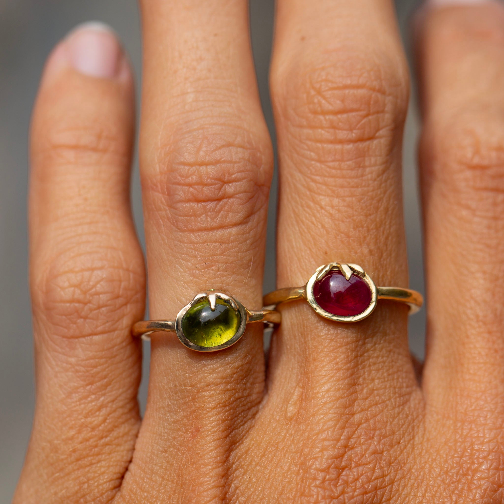 Tomato Ring, 14k Peridot & Tsavorite