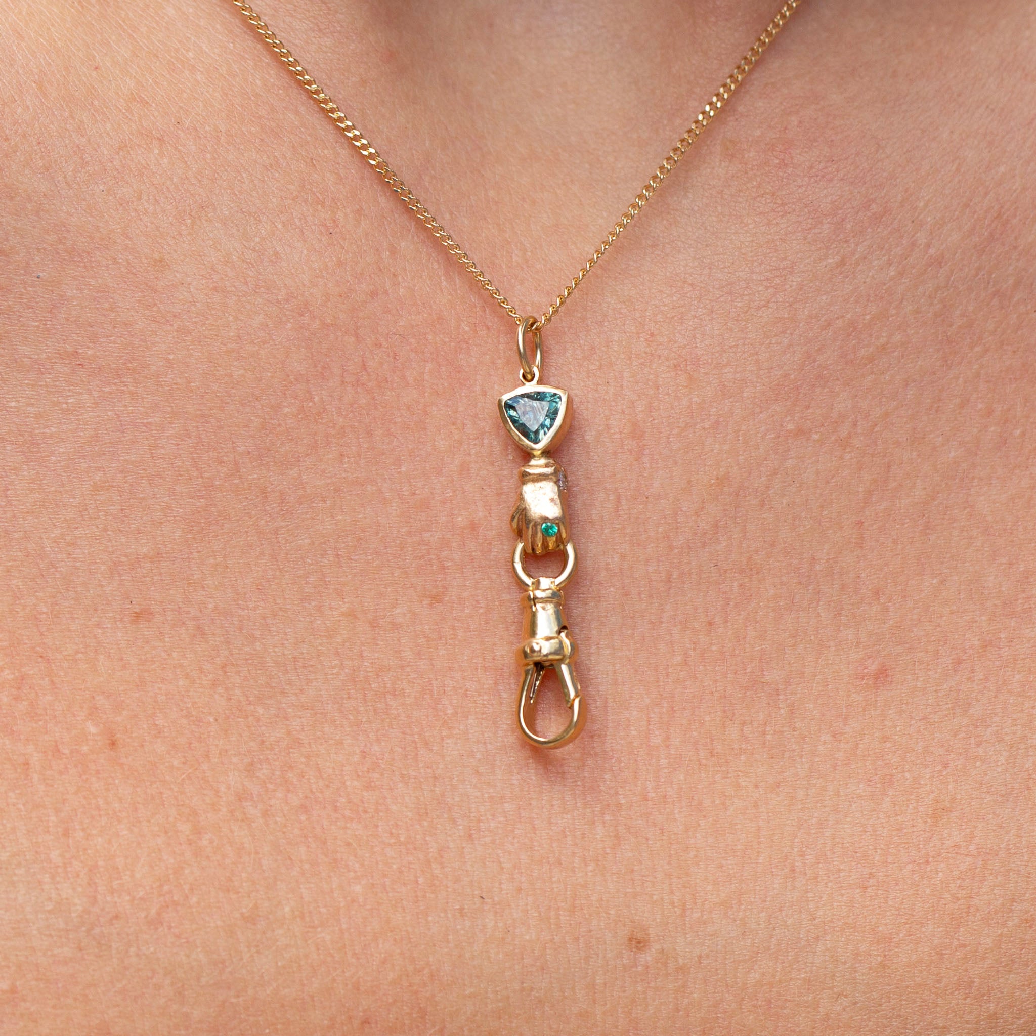 Sapphire and Emerald Hand Connector, 14K