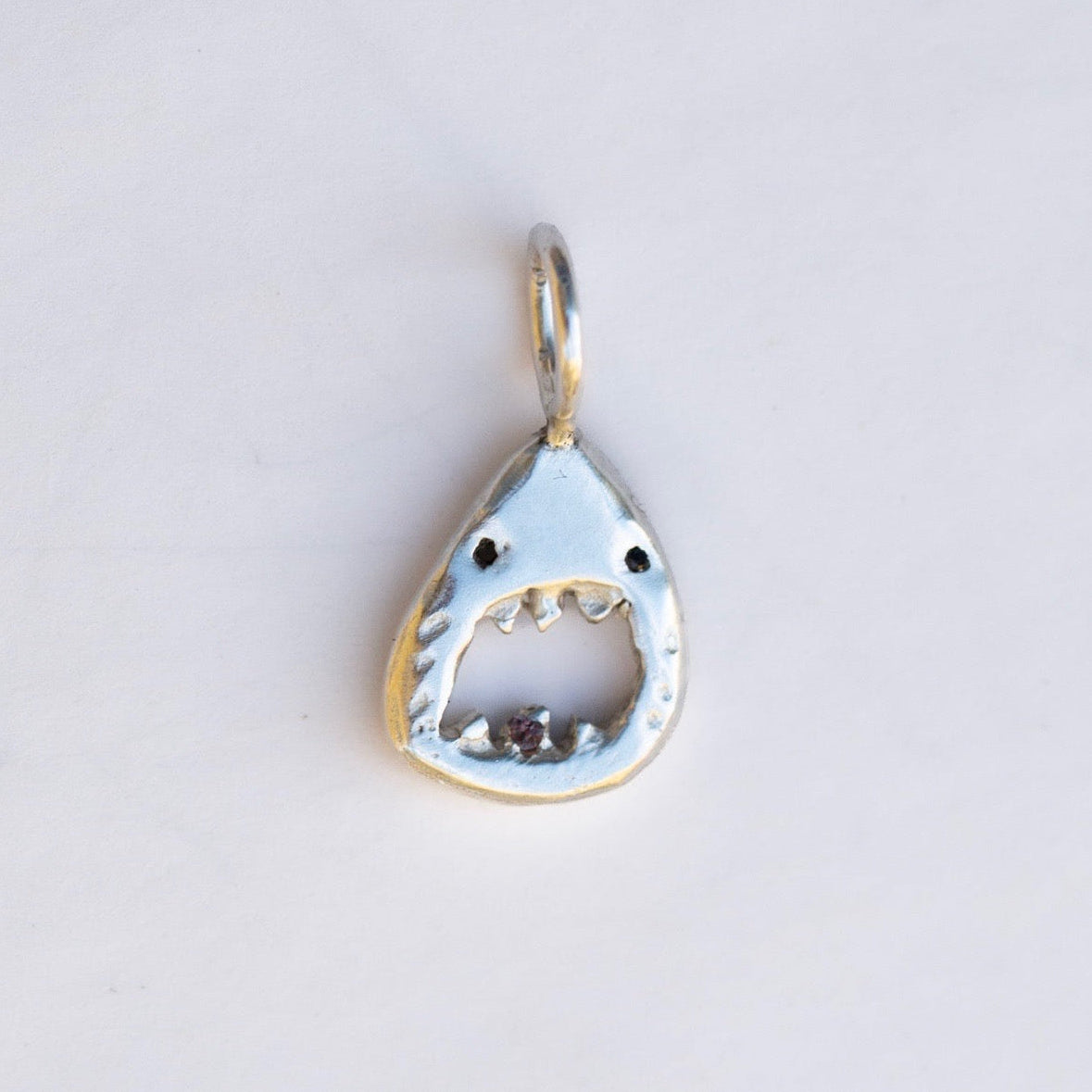 Shark Charm with Gemstone Tooth, Ready to Ship