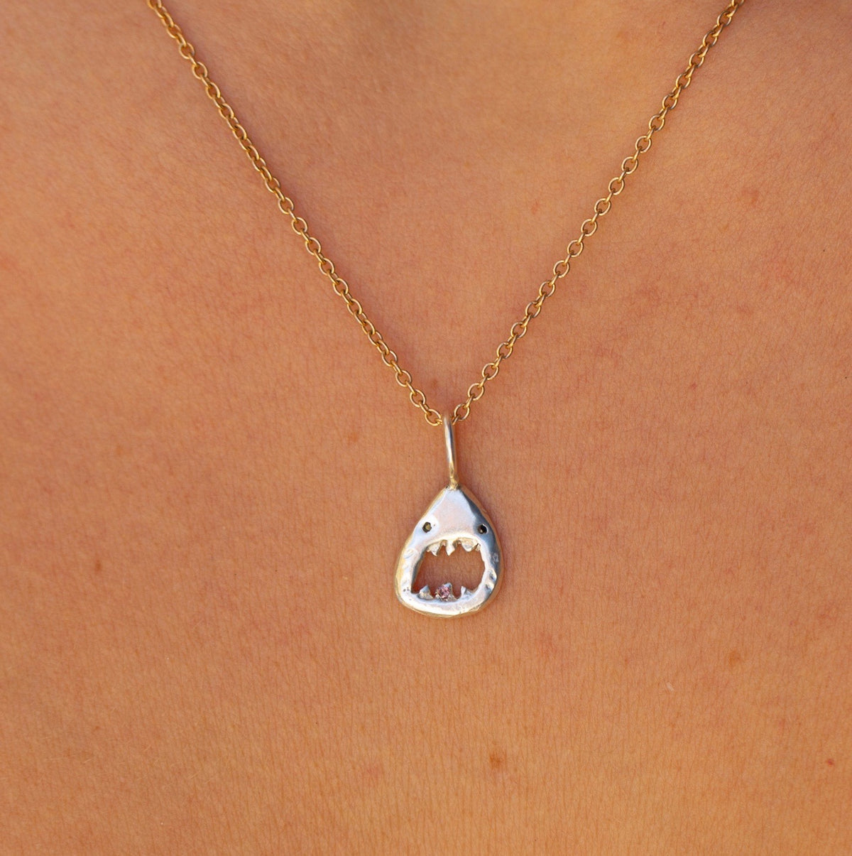 Shark Charm with Gemstone Tooth, Ready to Ship