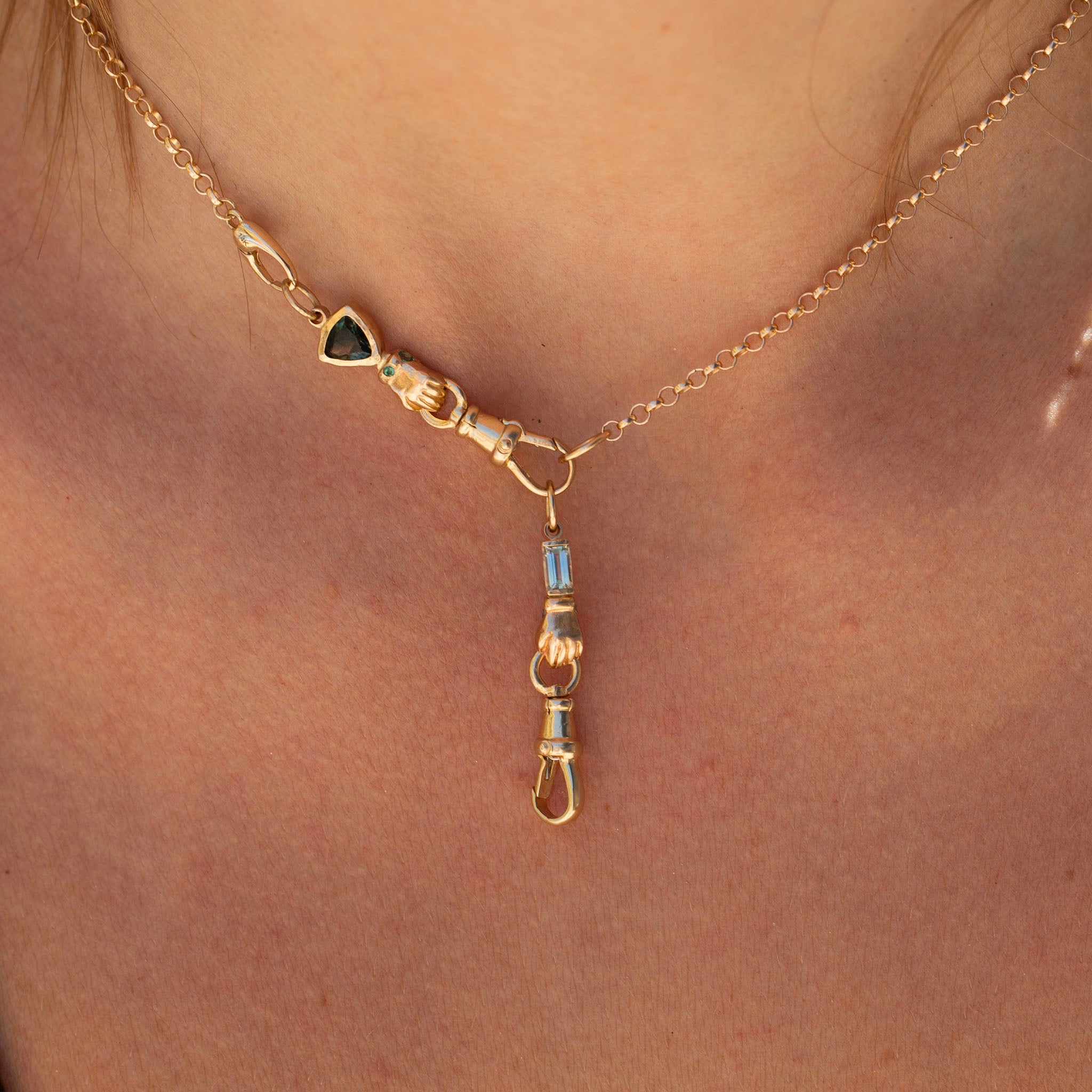 Sapphire and Emerald Hand Connector, 14K