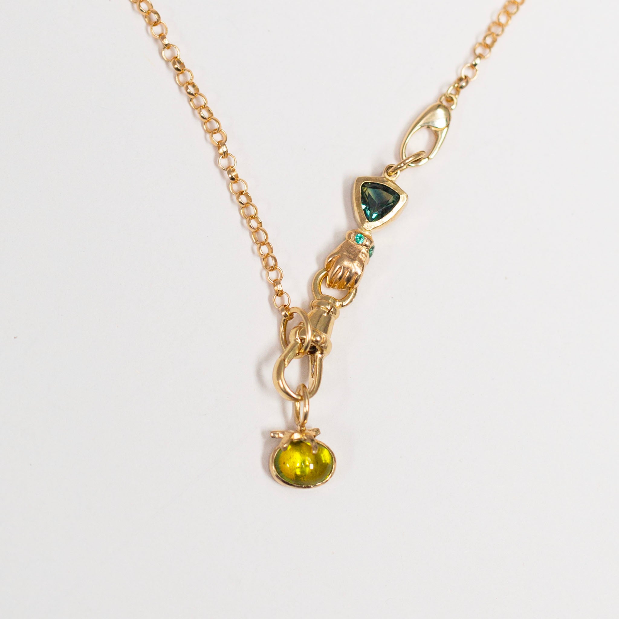 Sapphire and Emerald Hand Connector, 14K