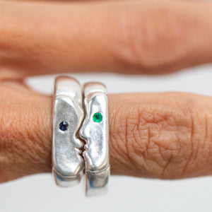 Gemstone Kiss Rings, Silver