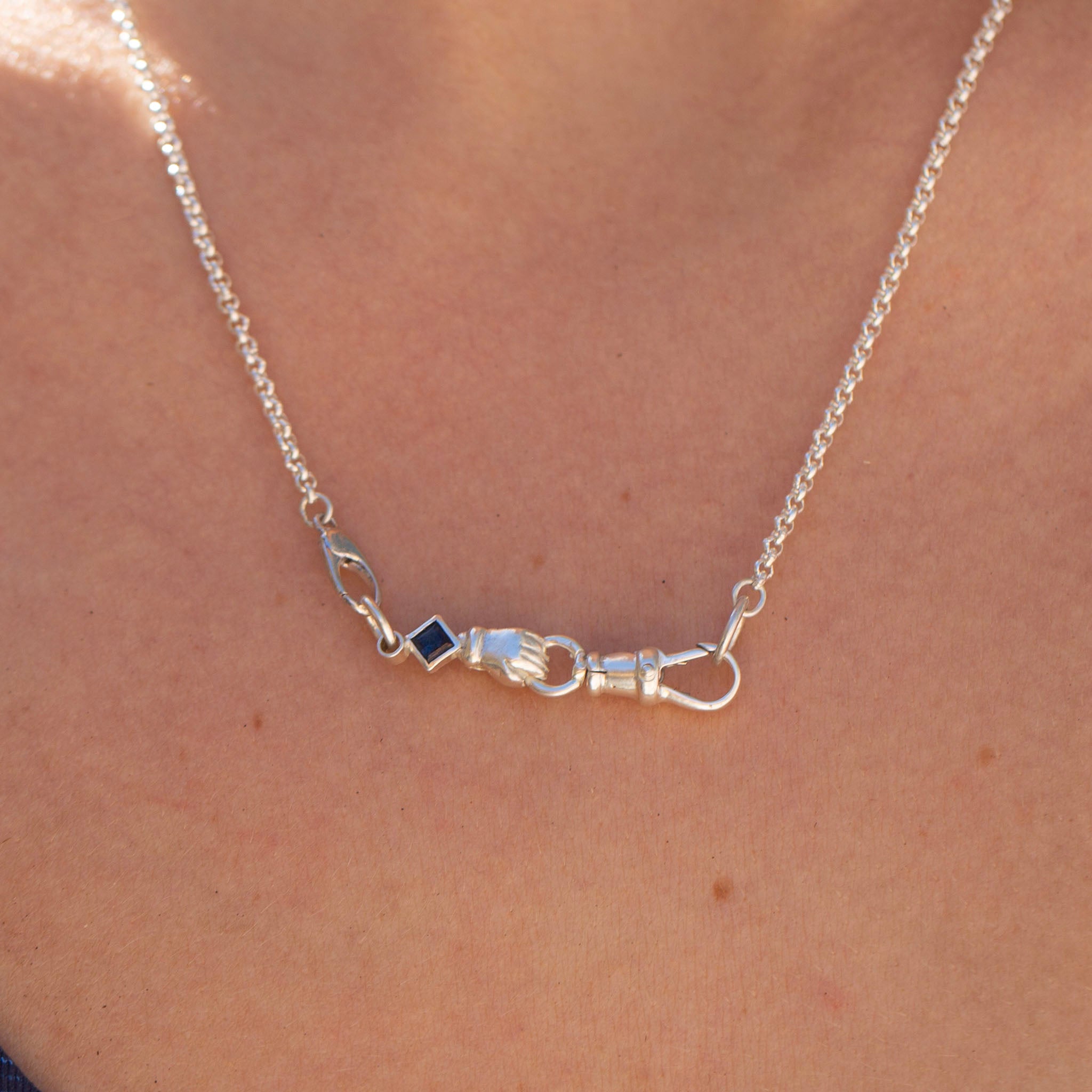 Hand Connector, Silver & Sapphire