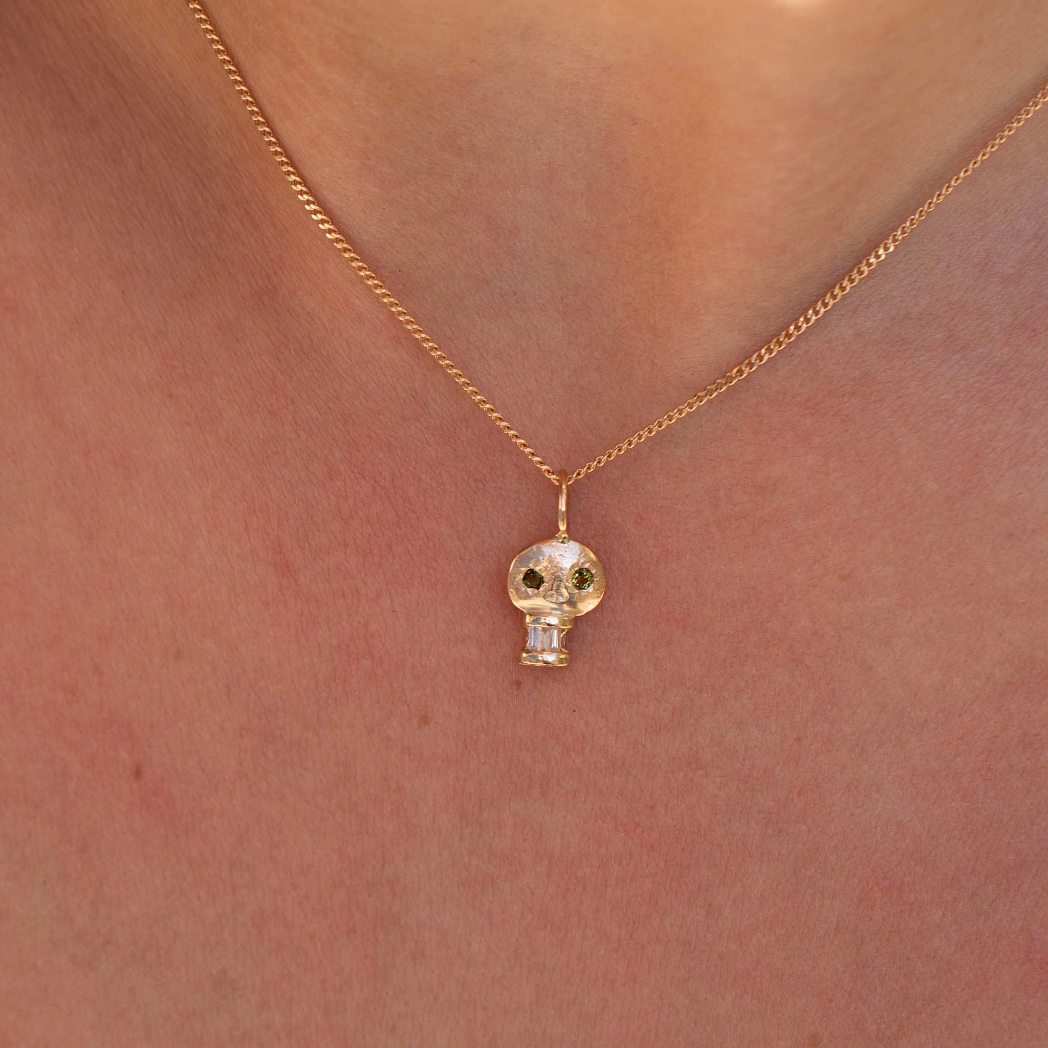 Skull Charm 11, Green Tourmalines