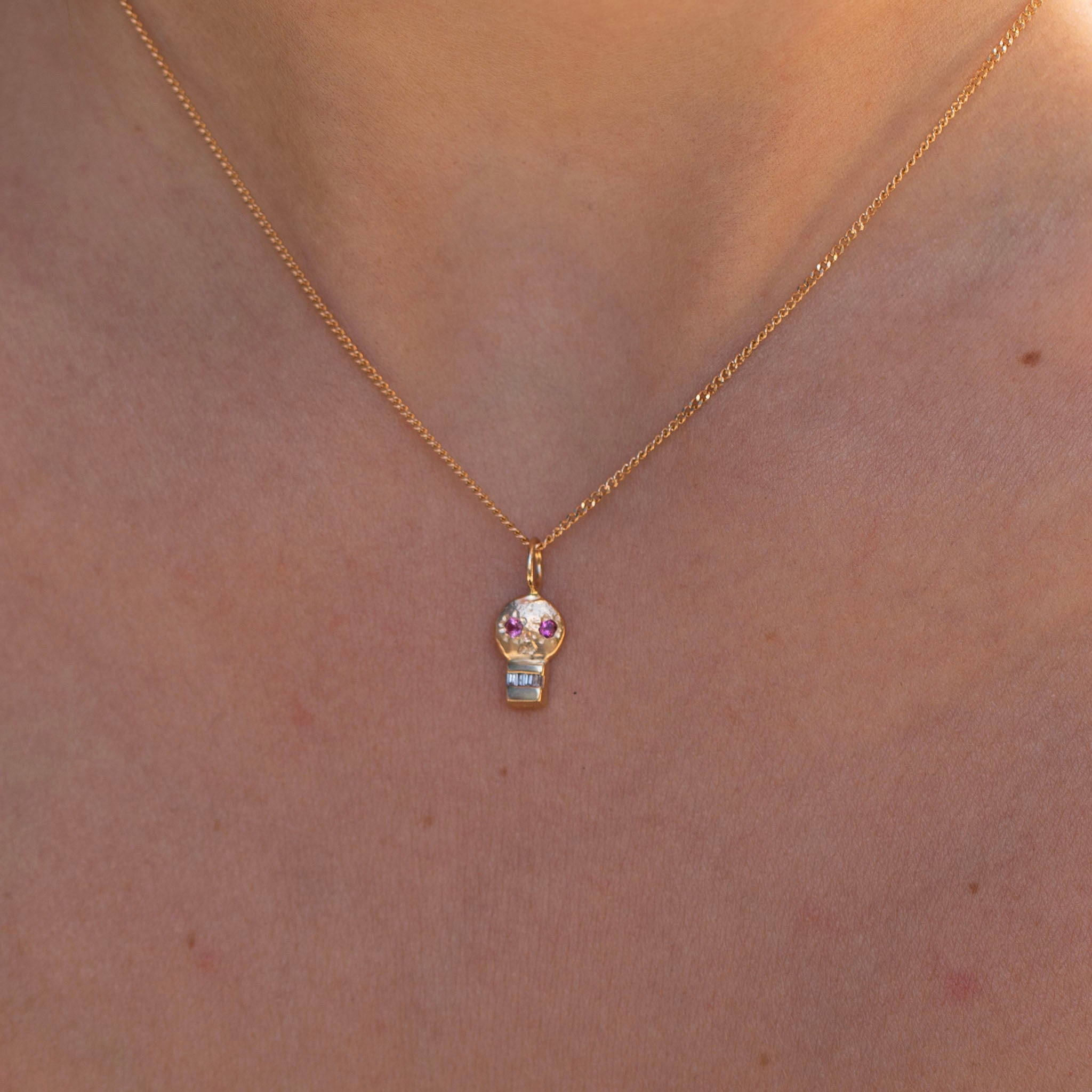 Skull Charm 5, Pink Tourmalines