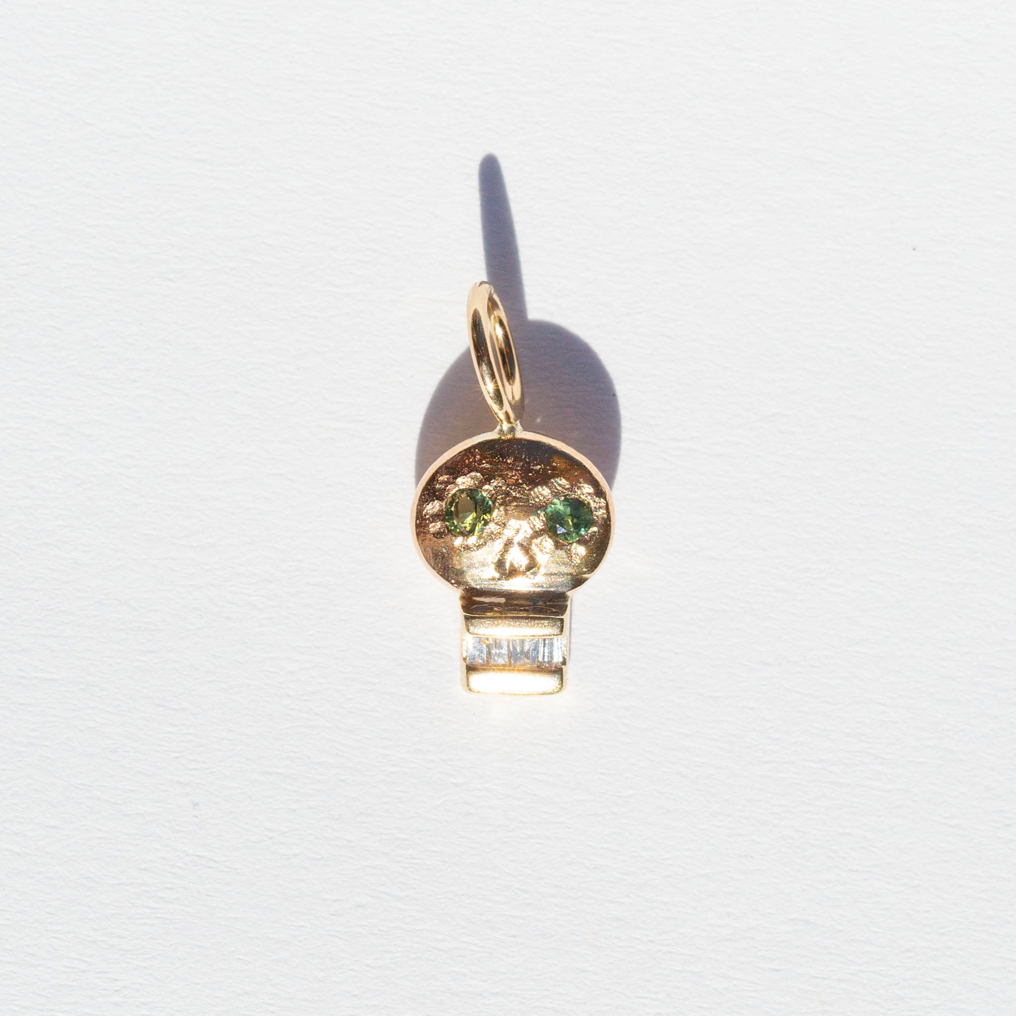 Skull Charm 7, Green Sapphires