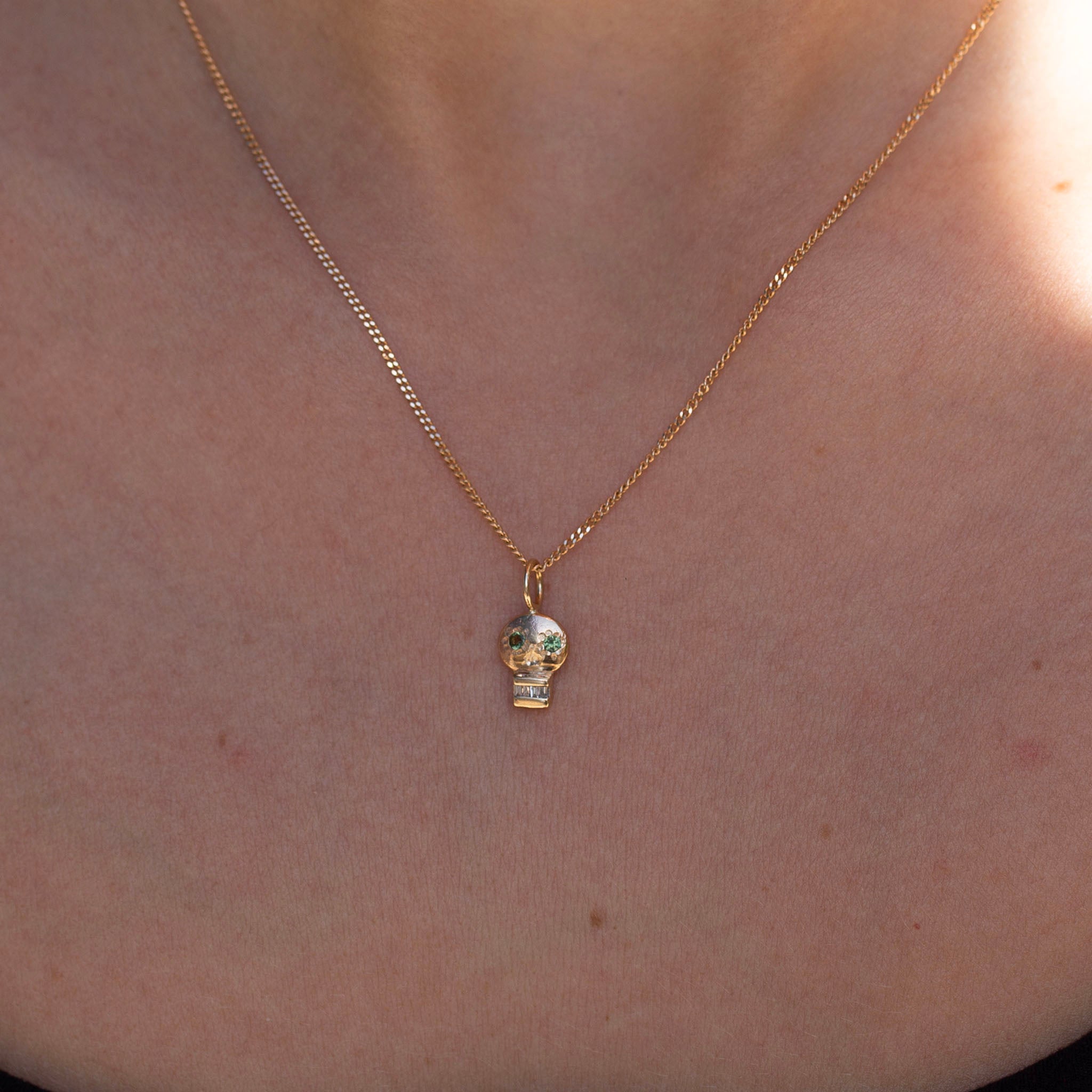 Skull Charm 7, Green Sapphires