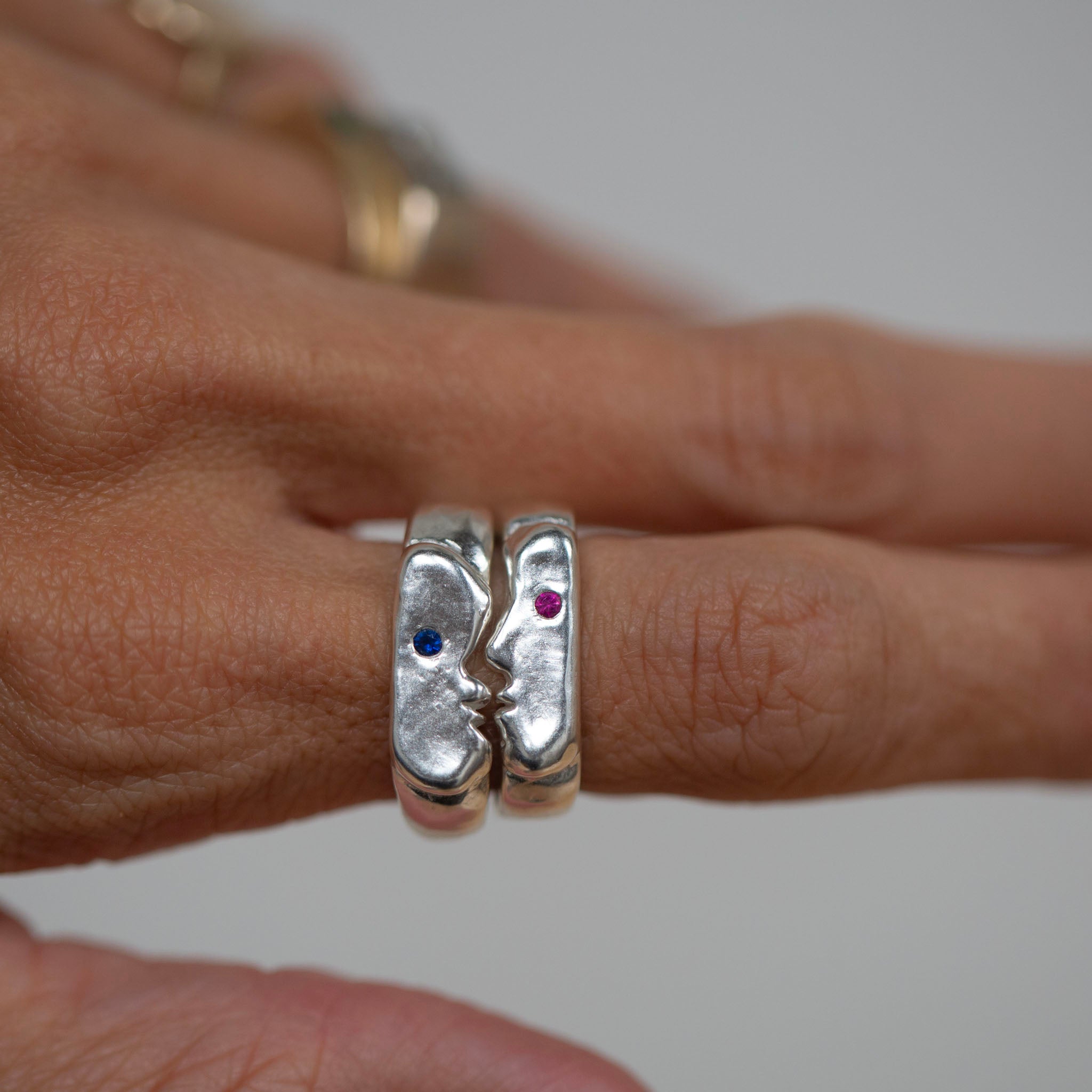 Gemstone Kiss Rings, Silver